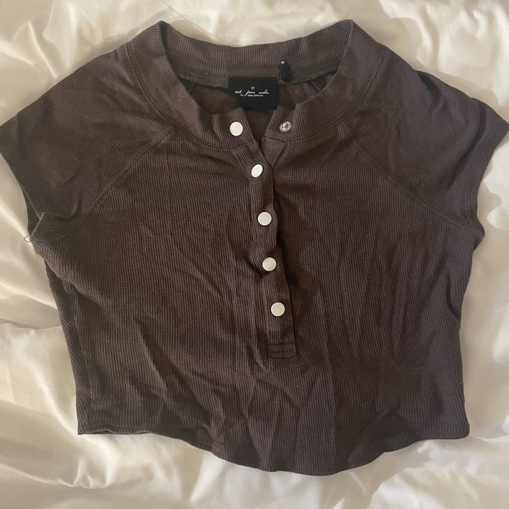Urban Outfitters Out from Under Brown Short Sleeve button crop top